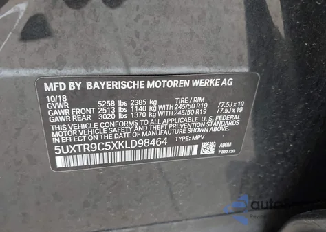 2019 BMW X3 xDrive30I from USA, damaged, VIN 5UXTR9C5XKLD98464